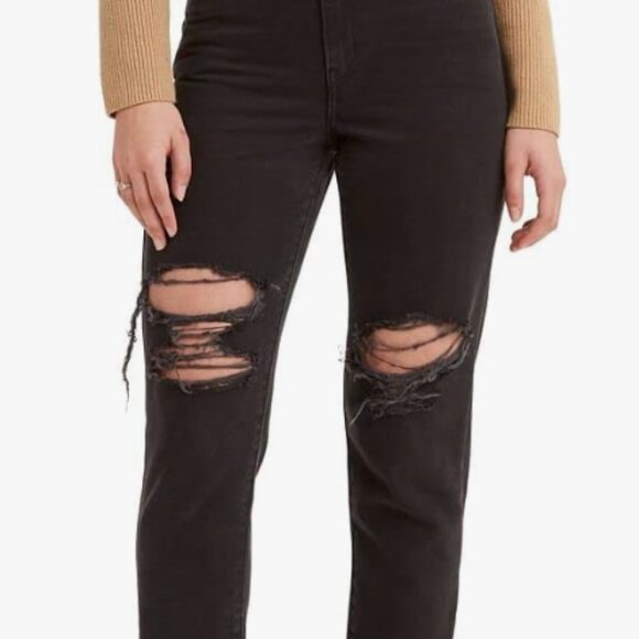 NWT LEVI'S High Waisted Mom Jeans Black Denim Distressed 32X27 - Picture 6 of 12